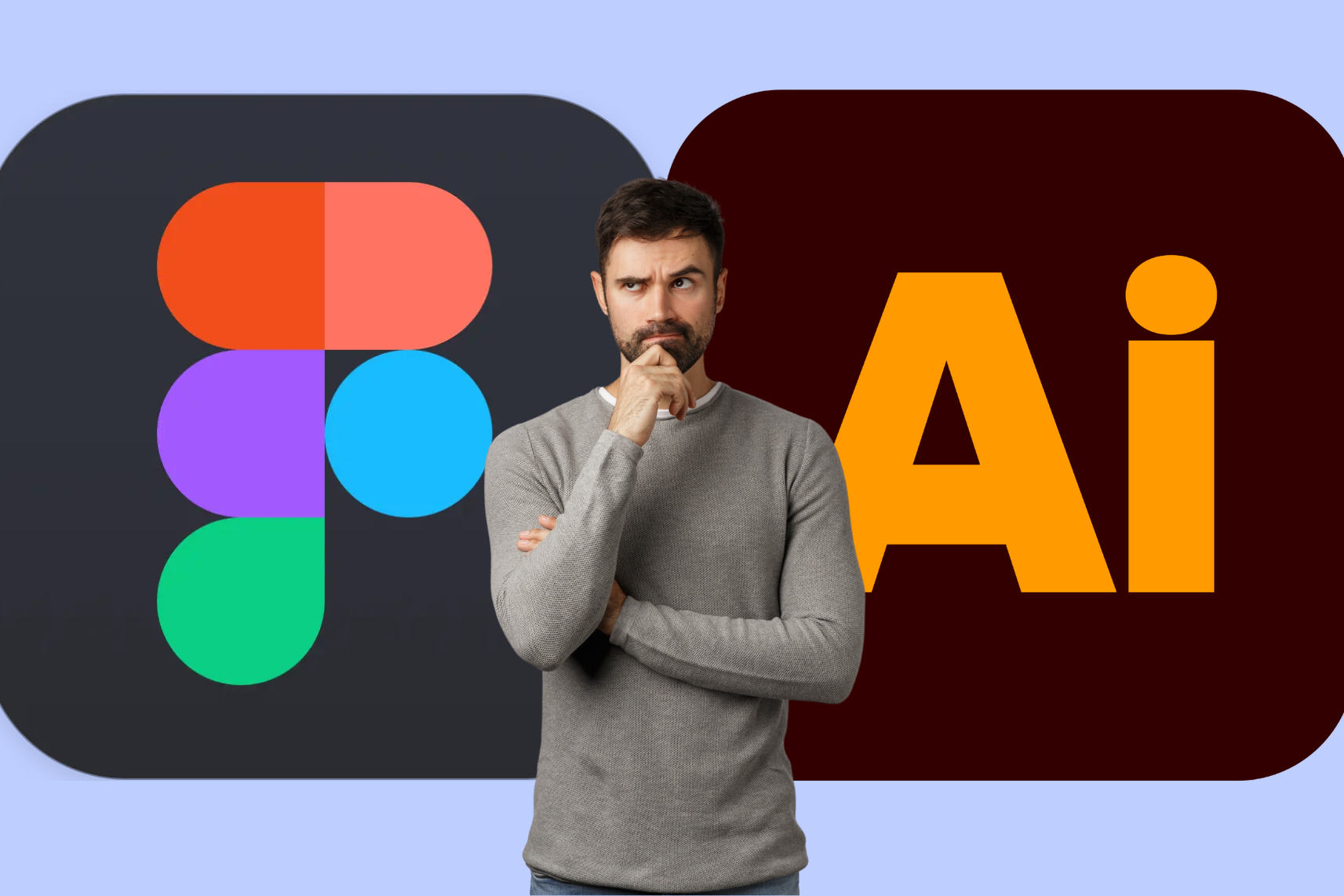 Person som vurderer Figma Draw og Adobe Illustrator som verktøy for grafikk, illustrasjon, logo og vektorgrafikk.