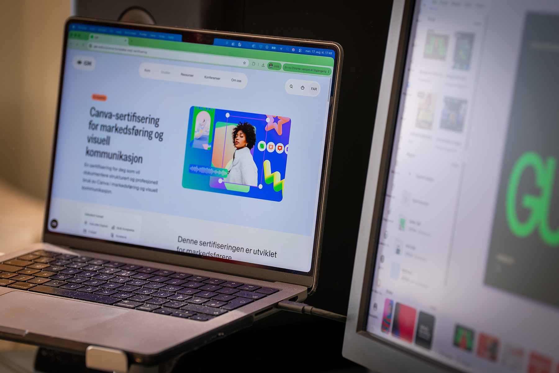 Canva brukt på MacBook til visuelt innhold for markedsføring og sosiale medier hos IGM.