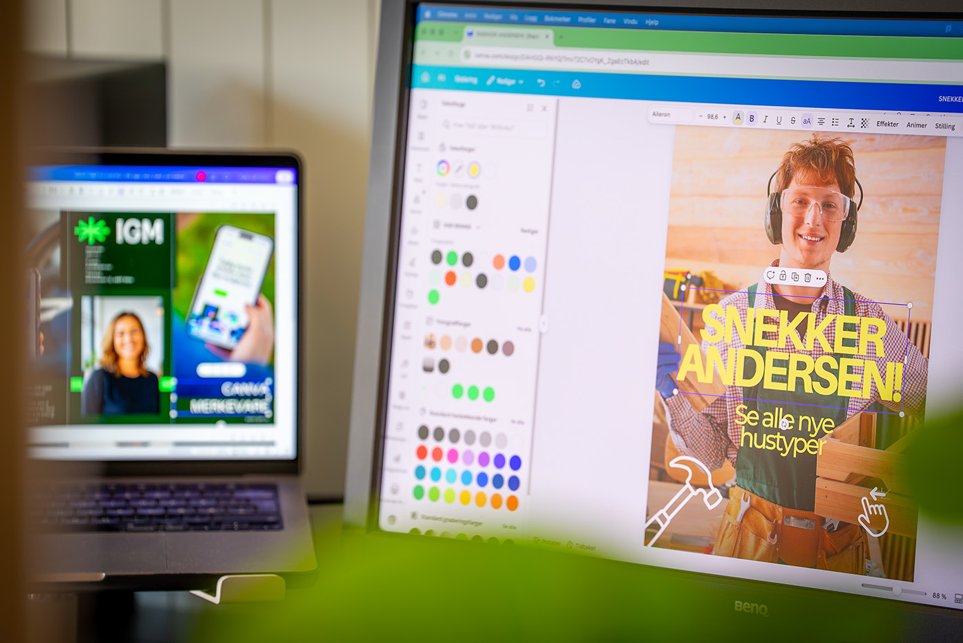 Canva-maler for bedrifter under redigering i Canva på MacBook hos IGM.