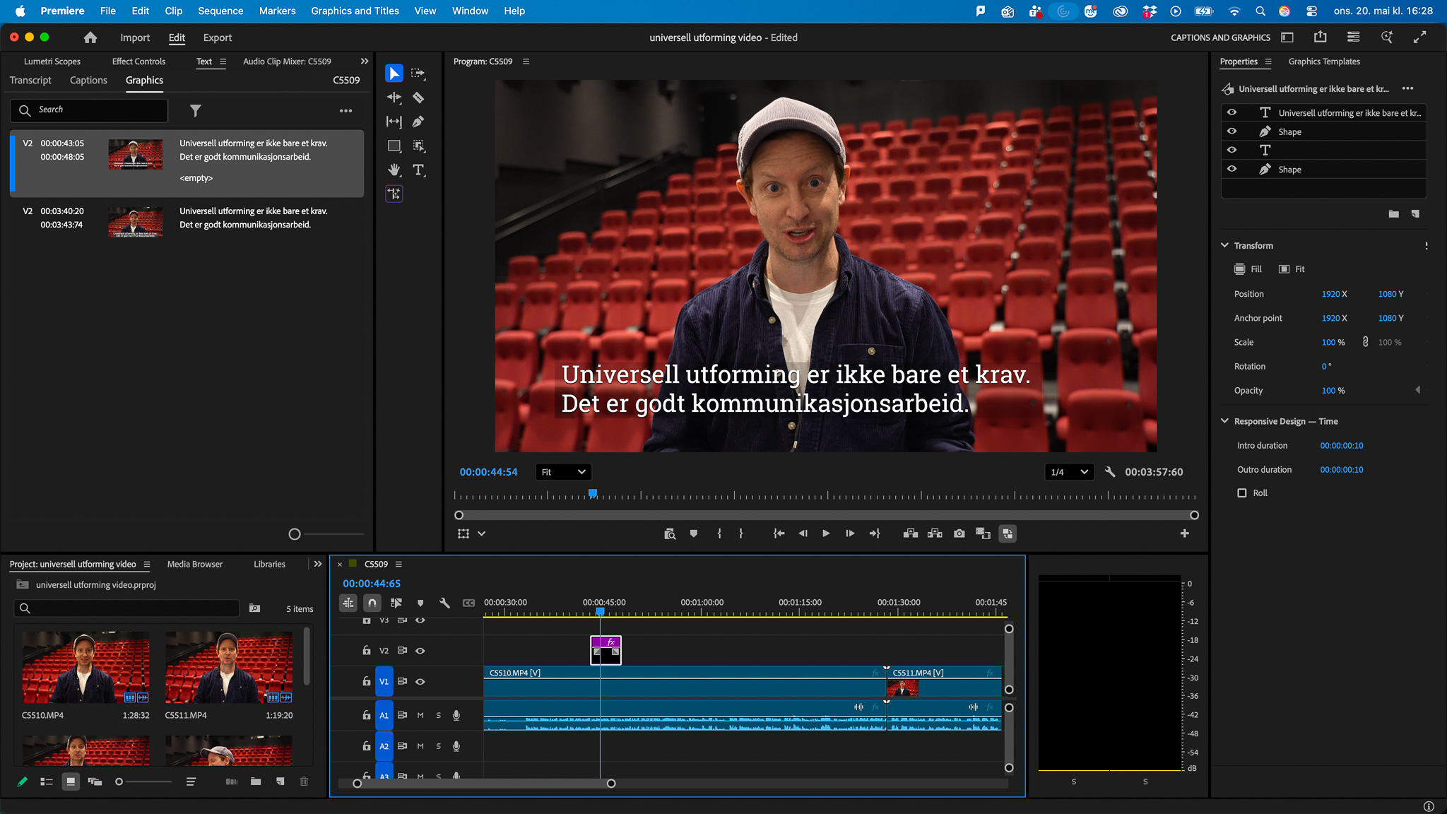 Premiere Pro – Universell utforming av video