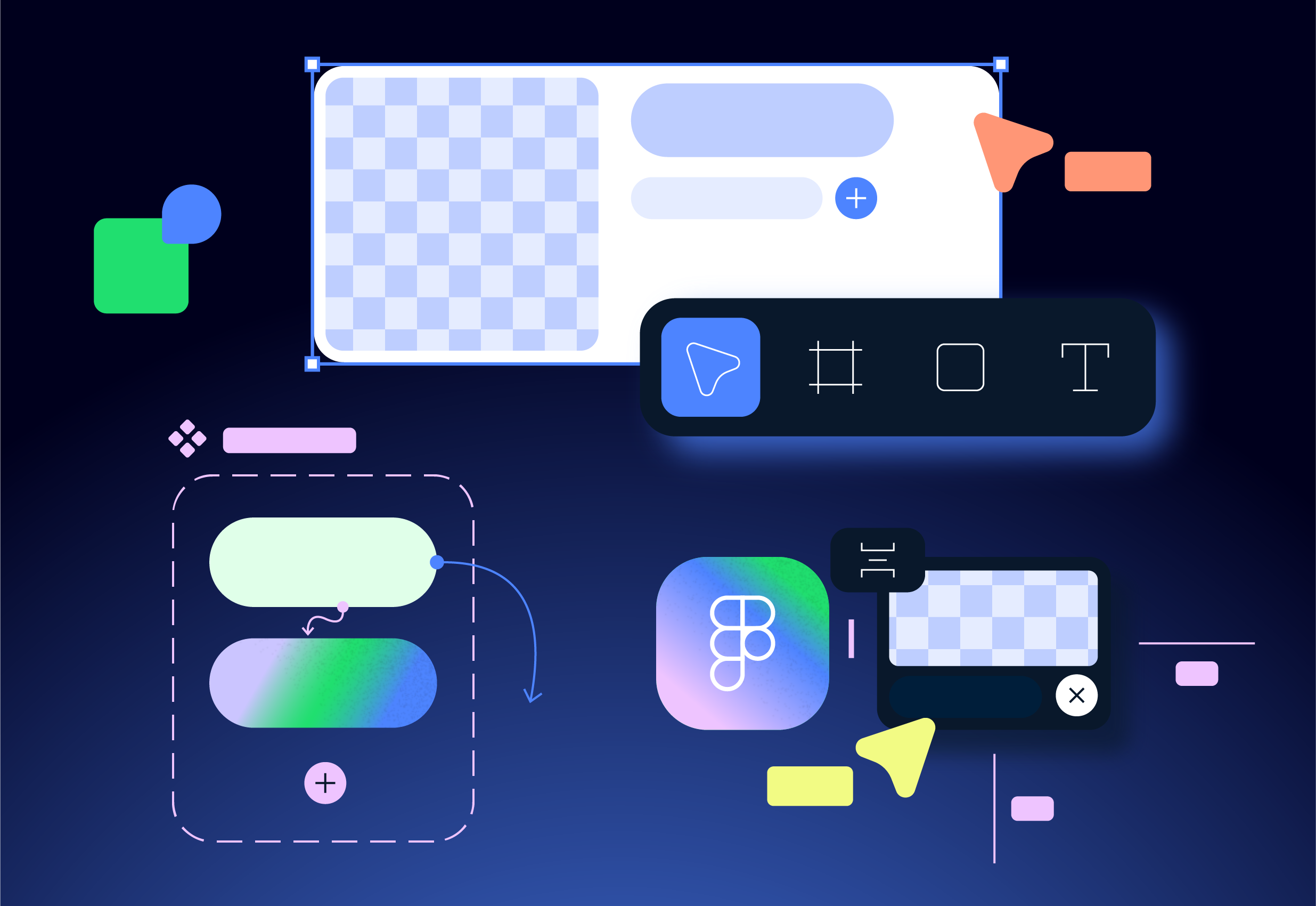 Illustrasjon av Figma brukt til design av UI, layout og digitale flater – typisk verktøy i kurs i Figma